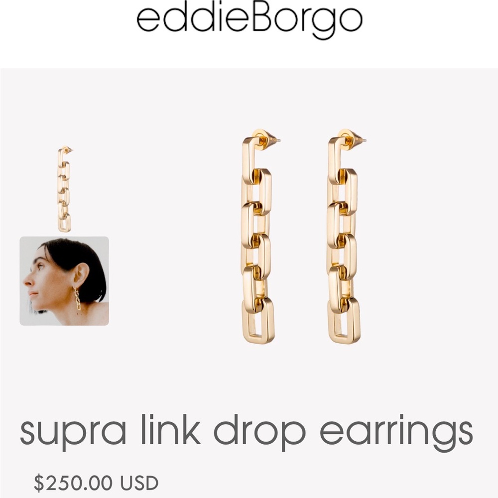 NEW Eddie Borgo Gold Supra Chain Link Post Earrings 2” Drop 12k Gold Vermeil - Picture 9 of 10